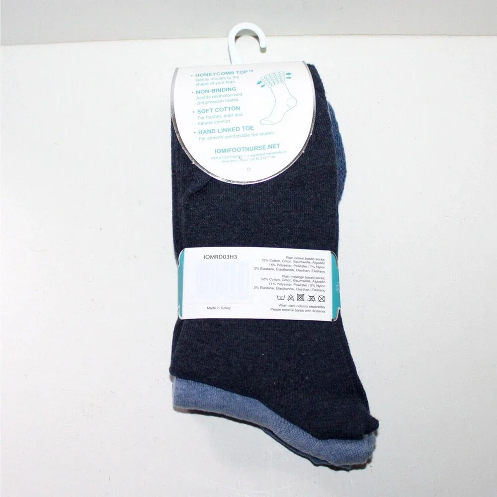 3 Pairs IOMI Diabetic Socks Men Foot Nurse blue black one size 7 - 11.5 Ankle